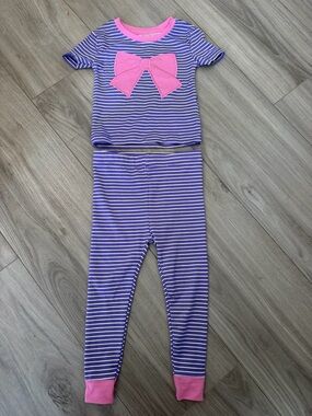 Girls Purple Stripe Pajama Set with Pink Bow